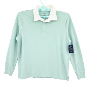 St Johns Bay Men's Long Sleeve Blue Haze Polo Shirt Size Large NWT